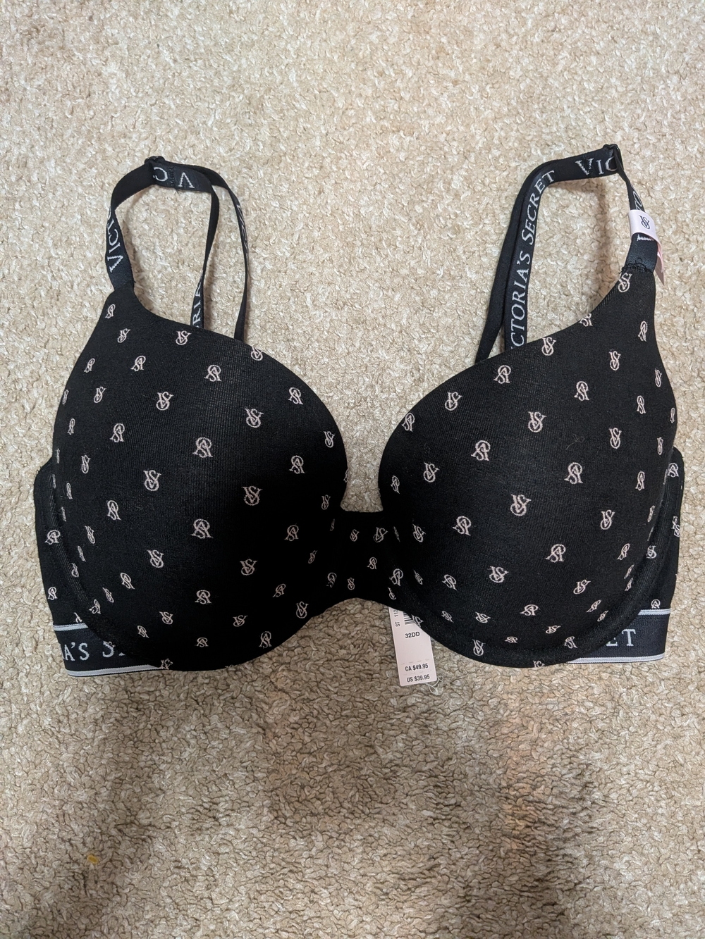 Victoria's Secret Black Bra with Light Pink Logo Print
